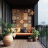 Balcony Design With Patterned Tiles and Built-in Seating