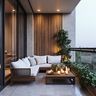 Balcony Design With Panelled Wall and White Cushions