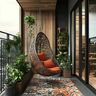 Balcony Design With Egg Chair and Vertical Wood Plant Wall
