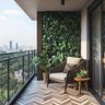 Balcony Design With Vertical Garden and Chevron Wood Flooring