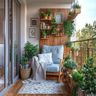 Balcony Design With Wooden Wall And Hanging Plants