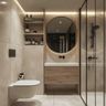 Bathroom Design With Vanity and Textured Beige Tiles