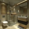 Bathroom Design With Floating Vanity and Glass Shower Enclosure