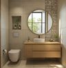 Bathroom Design with Pattern Tile and Wooden Vanity