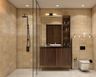 Bathroom Design with Sandstone Walls and Walk-In Shower