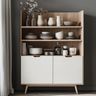 Crockery Unit Design in White and Acacia Wood Finish