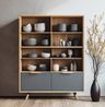 Crockery Unit Design in River Stone and Walnut Finish