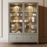 Grey Crockery Unit Design With Drawers and Glass Shelves