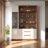 Crockery Unit Design With Walnut Back Panel and Glass Shelving