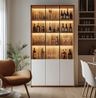 Home Bar Design in Walnut with White and Glass Shelves