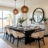 Dining Room Design With Rattan Chairs and Dark Wood Table