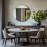 Dining Room Design With Marble Table and Taupe Chairs