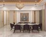 Dining Room Design with Plush Purple Chairs and Marble Table