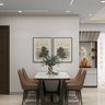 Dining Room Design with Marble Table and Concealed Storage