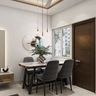 Dining Room Design with Marble Table and Grey Chairs