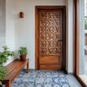 Single Wooden Door Design with Lattice Design