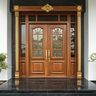 Double Wooden Door Design with Glass Panels