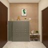 Foyer Design With Irish Brown Marble and Full-Height Cabinet Storage