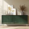 Glossy Olive Green Foyer Design with Metallic Accents and Art