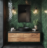 Bathroom Design with Herringbone Green Tile Design
