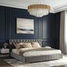 Guest Bedroom Design with Navy Blue Wall and Plush Tufted Bed
