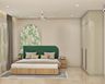 Guest Bedroom Design with Wooden Bed with Green Headboard