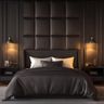 Guest Bedroom Design with Dark Walls and Plush Headboard Design