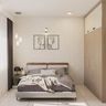 Guest Bedroom Design With Upholstered Bed and Wall Art