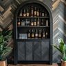 Home Bar Design With Tiered Open Shelves