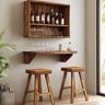 Home Bar Design with Wall-mounted Shelves and Teak Finish