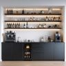 Grey Home Bar Design With White Wall Contrast and Shelves