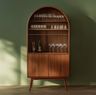 Home Bar Design in Walnut with Open Shelving for Display