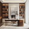 Walnut, Beige and Matte Black Home Office Design