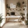 Home Office Design With Plants and Open Shelving