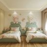 Kids Bedroom Design With Mint Green Beds and Cloud Decor