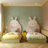 Bunny-Themed Kids Bedroom Design in Pastels With Yellow Sidetables