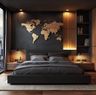 Kids Bedroom Design with Wooden World Map and Bold Design