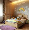 Textured Wallpaper Design with Clouds and Rainbows on Beige Base