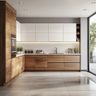 L-Shaped Kitchen Design in Warm Wood and White