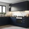 Navy Blue L-Shaped Kitchen Design with Granite Top and LED Lighting
