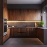 U-Shaped Kitchen Design in Rich Walnut Bronze Finish