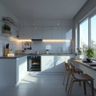 L-Shaped Kitchen Design in White with Modern Glossy Finishes