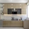 Cream L-Shape Kitchen Design with Quartz Countertops
