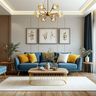 Living Room Desigfn with3-Seater Blue Sofa