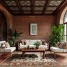 Living Room Design With Brick Wall and Persian Rug
