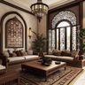 Living Room Design With Carved Wood and Built-in Cabinets