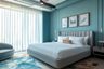 Master Bedroom Design With Teal Walls and Grey Bed