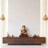 Floor-Mounted Pooja Unit Design in Walnut Bronze With Storage