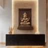 Granite Pooja Unit Design With Hidden Storage and Candle Accents