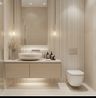 Bathroom Design with Ribbed Beige Wall and Quartz Vanity